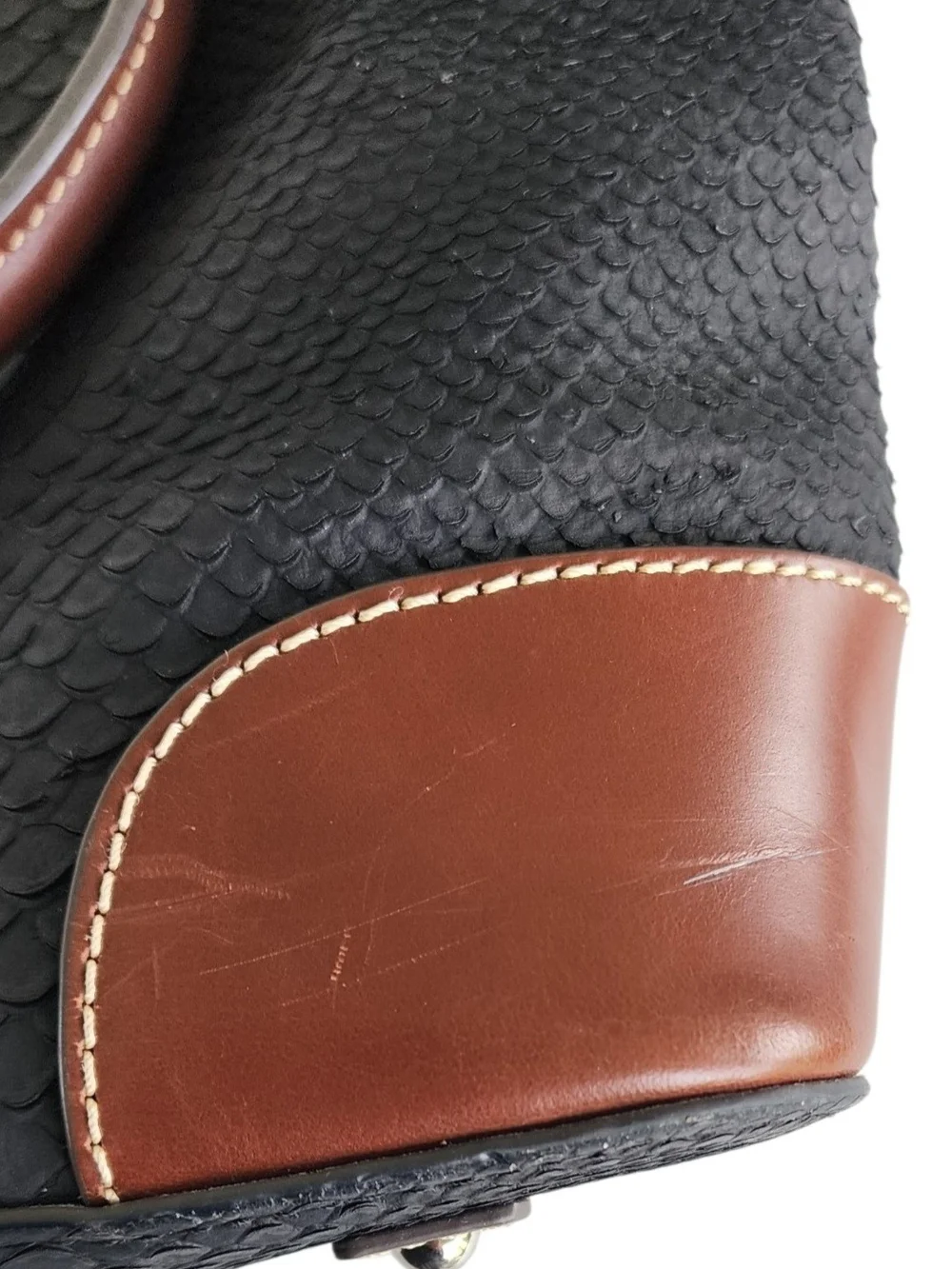 Vintage Dooney & Bourke Black and Brown Leather Embossed Tote